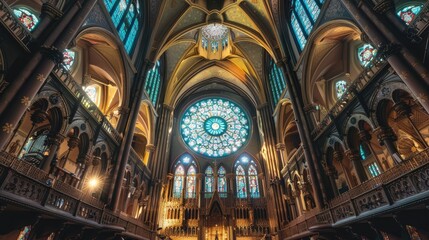 Fototapeta premium Stunning cathedral with intricate architectural details and stained glass windows