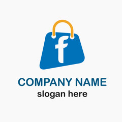 Initial f Letter with Shopping Bag Icon for Online Shop, Online Store Logo Idea Vector Template