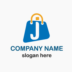 Initial j Letter with Shopping Bag Icon for Online Shop, Online Store Logo Idea Vector Template