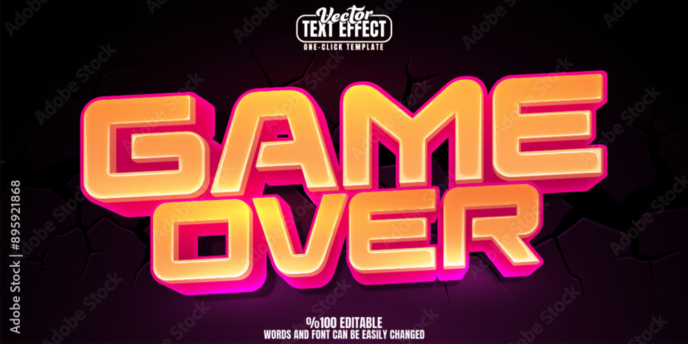 Poster game editable text effect, customizable over and arcade 3d font style