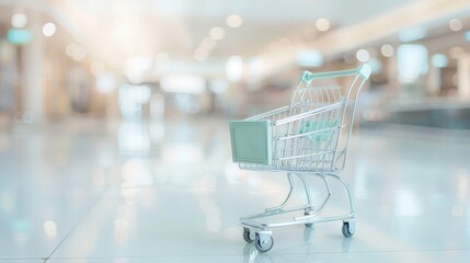 A shopping cart is sitting in a store