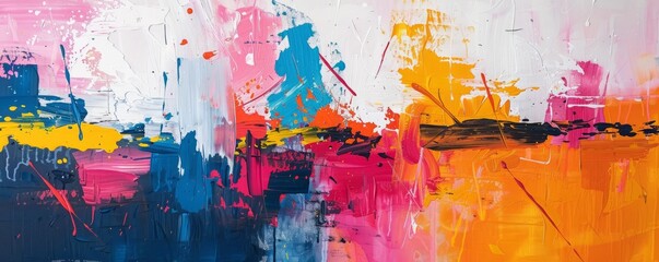 An abstract expressionist painting with bold colors and energetic brushstrokes.