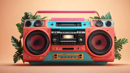 Fototapeta premium vivid vintage boombox 3d illustration