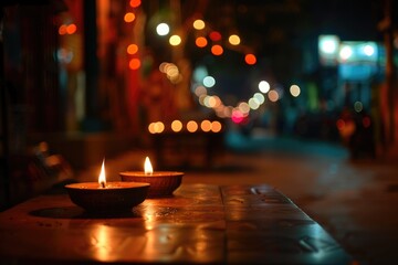 Festive Diwali festival design. Burning candles. Indian style.