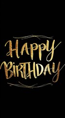 luxury golden happy birthday text on festive black background with golden waves celebratory, party card, birthday greetings, events poster with balloons, birthday celebration