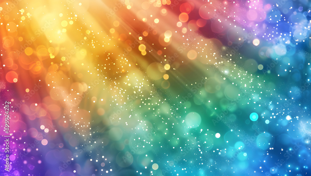 Poster vibrant and colorful abstract background with bokeh light effects, featuring a spectrum of rainbow h