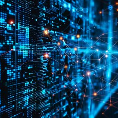 Fototapeta premium Abstract technology background with big data code connecting with lines and dots