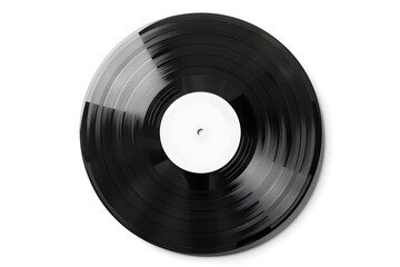 Obraz premium Vintage black vinyl record with a blank white label on a white background, perfect for music or nostalgia-themed projects.