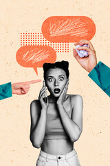 Composite trend artwork sketch image photo collage of young lady omg face call phone speech cloud...