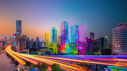 Naklejka premium City skyline at night