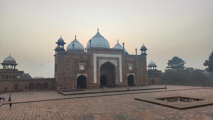 Sunrise over the mighty Taj Mahal one of the seven wonders of the world in Agra, India