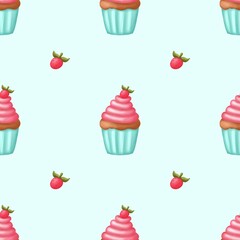 Seamless pattern sweet cupcake, ,paper,textile ,print,happy