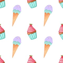Seamless pattern sweet cupcake, ,paper,textile ,print,happy