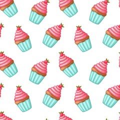 Seamless pattern sweet cupcake, ,paper,textile ,print,happy