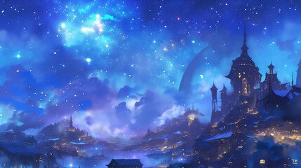 ミルキーウェイと幻想的な星空のファンタジー都