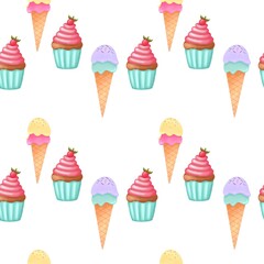 Seamless pattern sweet cupcake, ,paper,textile ,print,happy