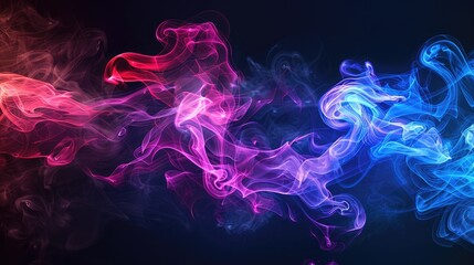 Obraz premium pink and blue smoke on a black isolated background,Colorful purple and blue cloud of ink in water,olorful Smoke Wallpaper, Digital Illustration for Creative Backgrounds