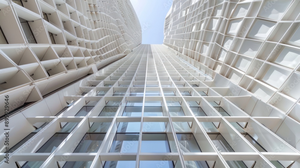 Poster Abstract Building Facade: Focus on the geometric patterns and abstract shapes of a contemporary building facade.