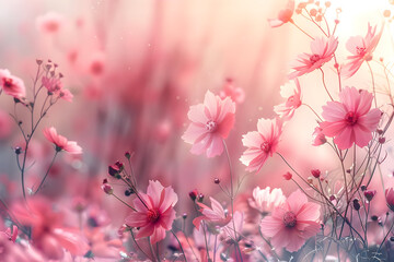 Pink Cosmos Flowers in Bloom