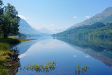 Naklejka premium Tranquil Lake With Mountain Reflections.