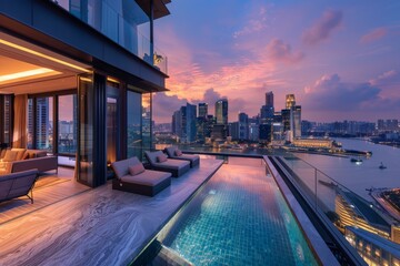 Obraz premium Rooftop Pool with City Skyline View.