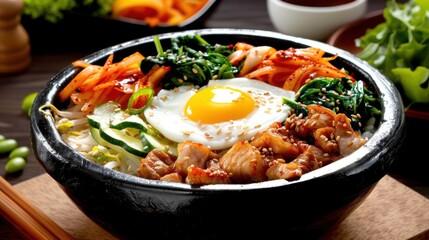 Bibimbap, colorful mixed rice dish with vegetables