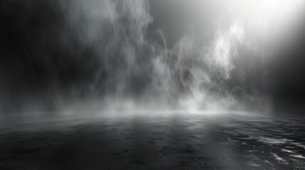 Fototapeta premium Foggy black ground with smoky clouds, ideal for spooky and dramatic background effects