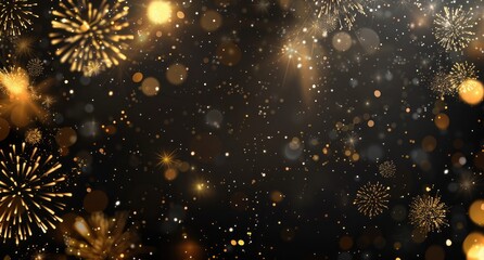 A high-angle view of a golden confetti explosion captured midair against a black backdrop, filling the frame