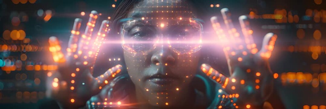 Girl working on the internet. Reflection on glasses from laptop. Close up of woman's eyes in women's sunglasses for working at the computer. Eye protection from light and orange rays.
