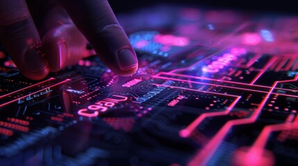 Cyberpunk Circuit Board with Neon Lights