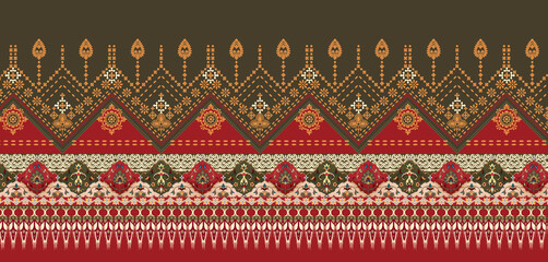 Digital Textile Design Border Geometrical And Ethnic Colorful Border Motifs Design with seamless and ethnic style border decoration For Textile Prints