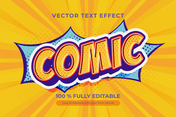 A bright and bold comic text effect design template with a yellow background, retro and playful style design