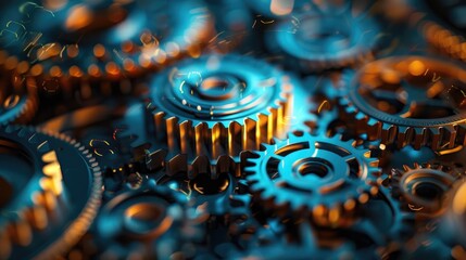 Obraz premium Gear cog turned by diverse team, highlighting business cooperation, teamwork, and technological innovation