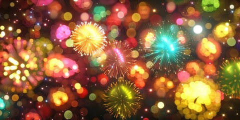 A Symphony of Colorful Fireworks Illuminating the Night Sky
