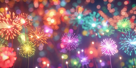 A Symphony of Colorful Fireworks Illuminating the Night Sky