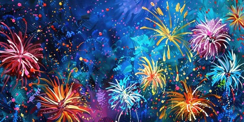 A Symphony of Colorful Fireworks Illuminating the Night Sky