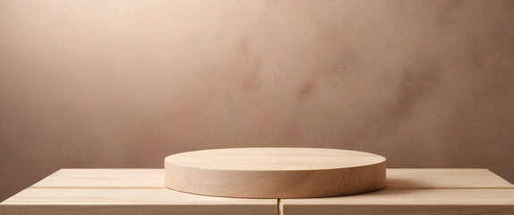 wood podium for display product. Background for cosmetic product branding, identity and packaging inspiration