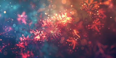 Colorful fireworks illuminating the night sky above a city skyline, creating a dazzling spectacle of light and color