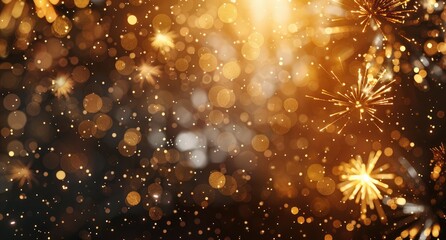 A high-angle view of a golden confetti explosion captured midair against a black backdrop, filling the frame