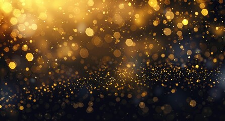 A high-angle view of a golden confetti explosion captured midair against a black backdrop, filling the frame