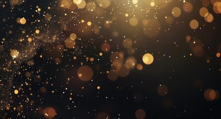 A high-angle view of a golden confetti explosion captured midair against a black backdrop, filling the frame