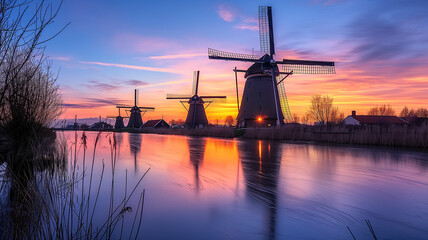 windmill in the evening