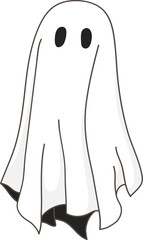 Spooky Cartoon Ghost in a White Sheet for Halloween