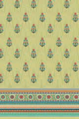Textile digital border mughal motif in ethnic style floral allover tie and dye patterns for women fabric printing 