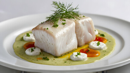 poached halibut with a creamy dill sauce