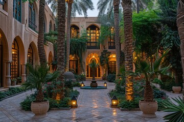Fototapeta premium Tranquil Courtyard with Palm Trees.