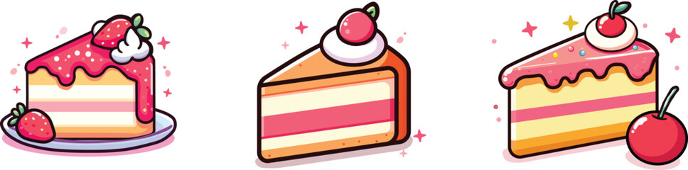 isolated creamy cheesecake slice illustration set