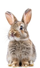 Obraz premium Curious Bunny Portrait: Adorable brown rabbit with captivating gaze on white background