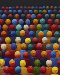 Colorful crowds, showcasing lively and varied representations of gatherings in artistic expressions.