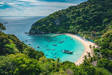 Fototapeta premium Tropical Beach with Crystal Clear Water and Boats.